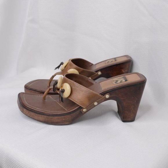 Vintage Y2K Wooden Platform Heeled Clogs Sz 7 - Picture 3 of 9